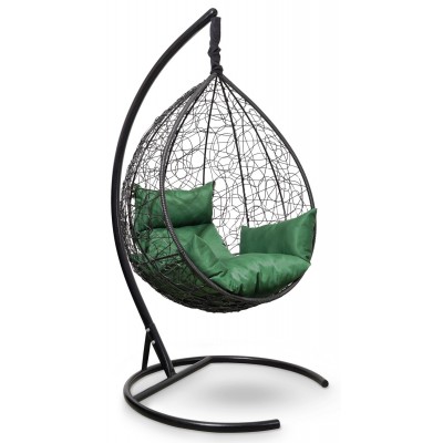 Подвесное кресло-кокон Sevilla черное, подушка зеленая фото
