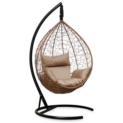 Подвесное кресло-кокон Sevilla горячий шоколад, подушка бежевая фото