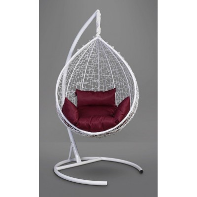 Подвесное кресло-кокон Sevilla белое, подушка бордовая фото