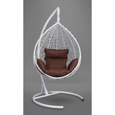 Подвесное кресло-кокон Sevilla белое, подушка коричневая фото