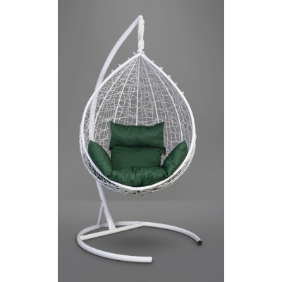 Подвесное кресло-кокон Sevilla белое, подушка зеленая фото