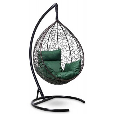 Подвесное кресло-кокон Sevilla коричневое, подушка зеленая фото