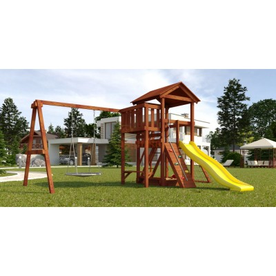 Детская площадка Савушка Мастер 2 с качелями Гнездо 1 метр (Махагон) фото