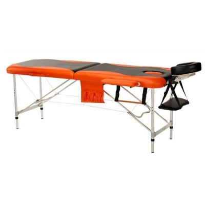 Складной 2-х секционный алюминиевый массажный стол BodyFit, черно-оранжевый фото