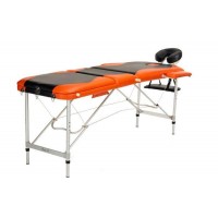 Складной 3-х секционный алюминиевый массажный стол BodyFit, черно-оранжевый