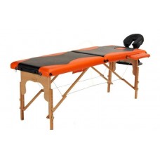 Складной 2-х секционный деревянный массажный стол BodyFit, черно-оранжевый