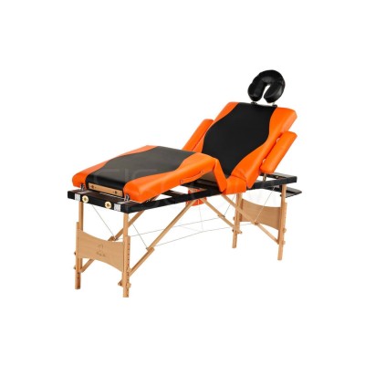 Складной 4-х секционный деревянный массажный стол BodyFit, чёрно-оранжевый фото