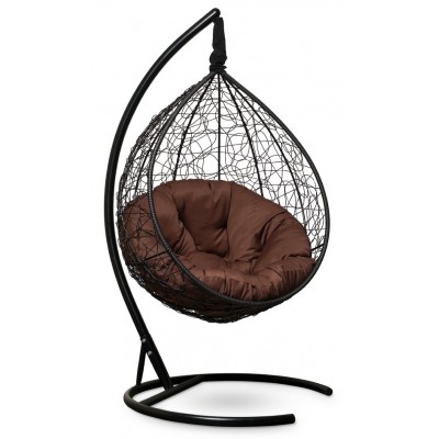 Подвесное кресло-кокон Sevilla Verde черное, подушка коричневая фото