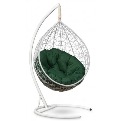 Подвесное кресло-кокон Sevilla Verde белое, подушка зеленая фото