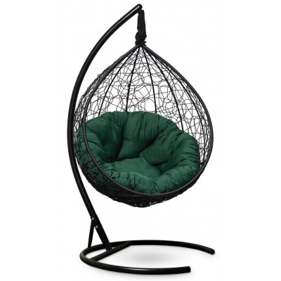 Подвесное кресло-кокон Sevilla Verde черное, подушка зеленая фото