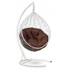 Подвесное кресло-кокон Sevilla Verde белое, подушка коричневая