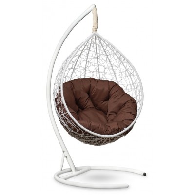 Подвесное кресло-кокон Sevilla Verde белое, подушка коричневая фото
