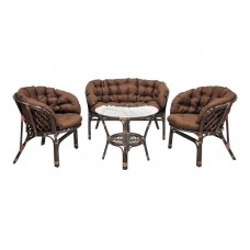 Комплект мебели кофейный из ротанга БАГАМА S (стол, 2 кресла, диван, подушка твил)