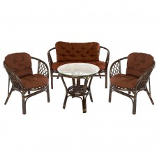 Комплект мебели кофейный из ротанга БАГАМА ST (стол+2 кресла+диван, подушка твил)