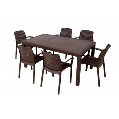 Комплект садовой мебели TWEET Barсelona Set (Стол Fiji + 6 стульев Jersey) коричневый фото
