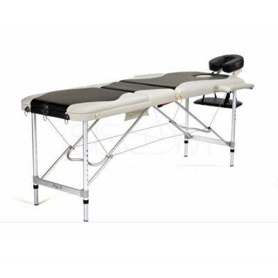 Складной 3-х секционный алюминиевый массажный стол RS BodyFit, чёрно-белый фото