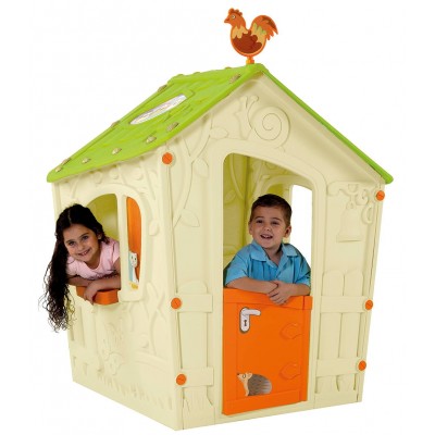 Детский Игровой Домик Keter  - MAGIC PLAYHOUSE бежевый корпус, зеленая крыша, оранжевая дверь фото