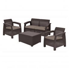 Комплект мебели Corfu Box Set (2 кресла, 1 скамья+столик), коричневый