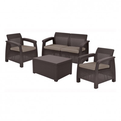 Комплект мебели Corfu Box Set (2 кресла, 1 скамья+столик), коричневый фото
