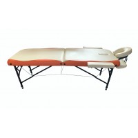 Складной 2-х секционный алюминиевый массажный стол BodyFit, бежево-оранжевый (70 см)