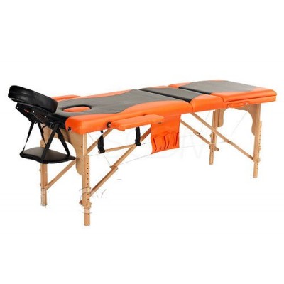 Массажный стол Atlas Sport 60 см складной 3-с деревянный + сумка в подарок (черно-оранжевый) фото