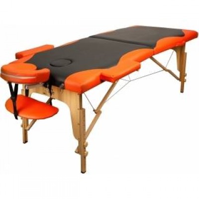 Массажный стол Atlas Sport складной 2-с 60 см деревянный + сумка в подарок (черно-оранжевый) фото