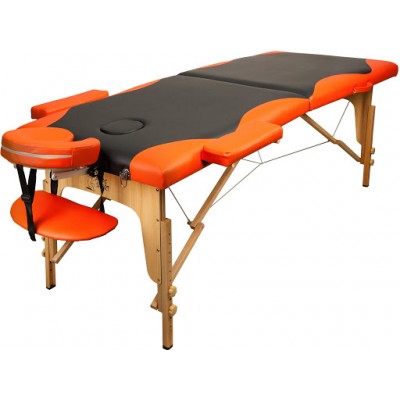 Массажный стол Atlas Sport складной 2-с деревянный 70 см (черно-оранжевый) фото